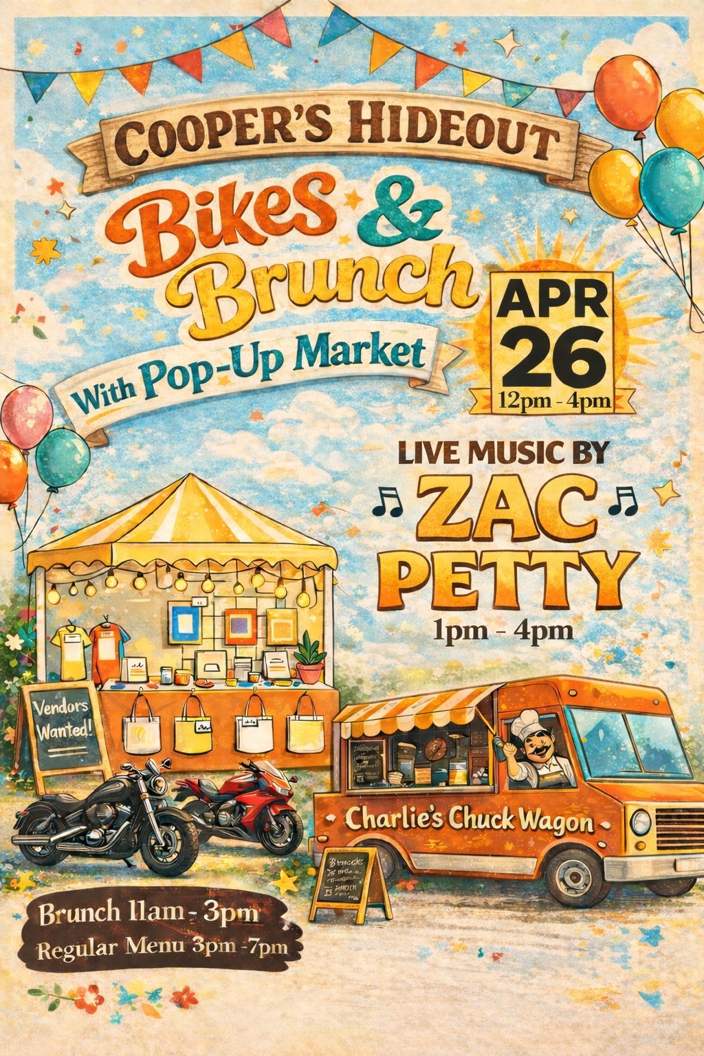Event image for April Bikes & Brunch with Pop-Up Market at Cooper’s Hideout