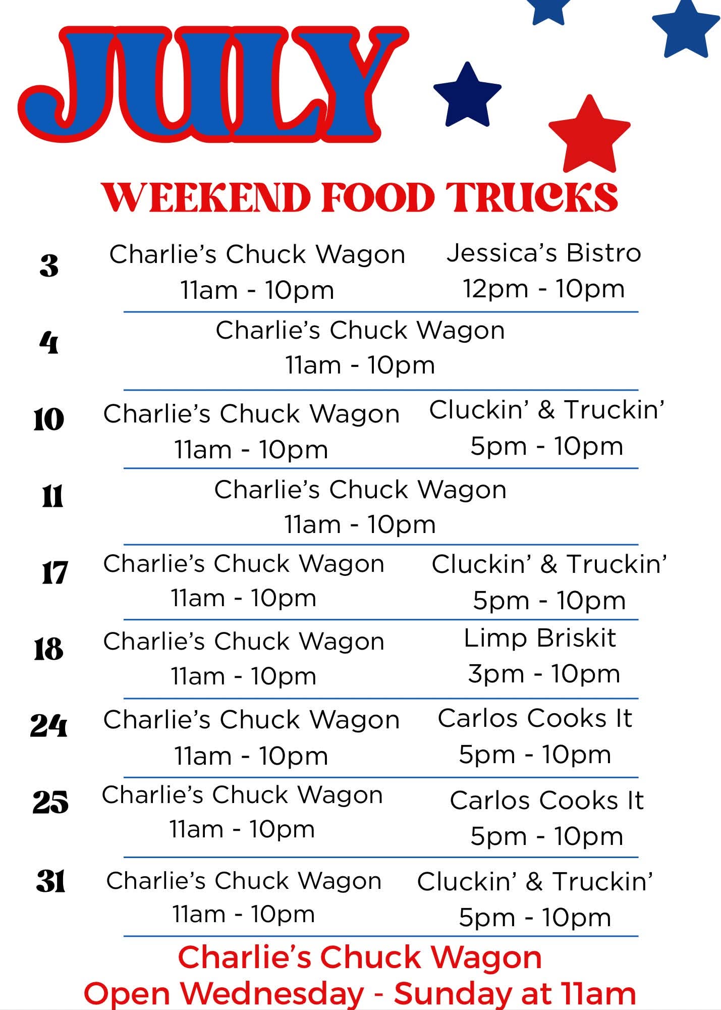 Event image: Cooper’s Hideout July Food Truck Schedule