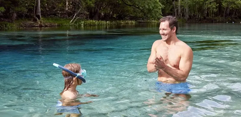 Father and daughter swimming