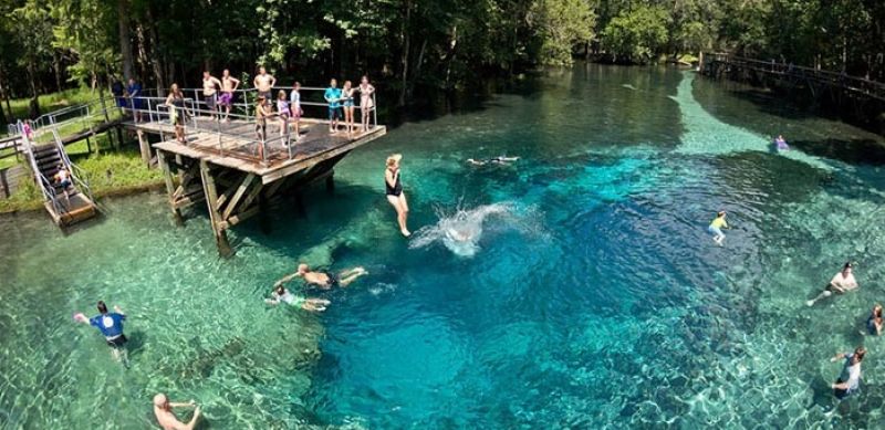 people enjoying the waters and springs